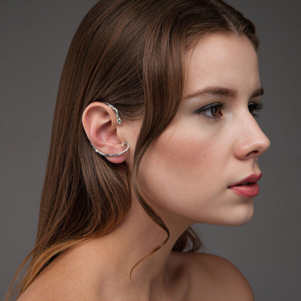 Silver snake ear cuff with piercing, Snake ear wrap for pierced ears, Silver snake jewelry